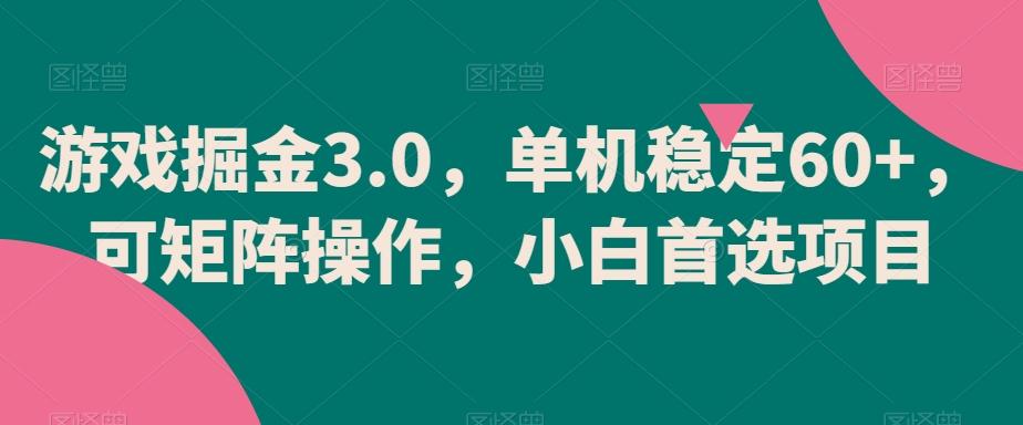 游戏掘金3.0，单机稳定60+，可矩阵操作，小白首选项目【揭秘】-南友云赚