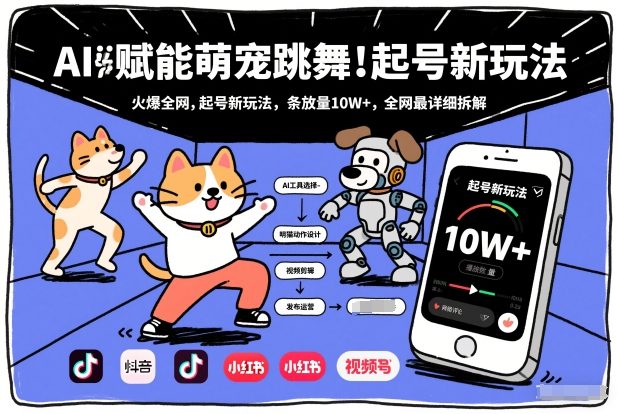 AI赋能萌宠跳舞，火爆全网，起号新玩法，条条播放量10W+，全网最详细拆解-南友云赚