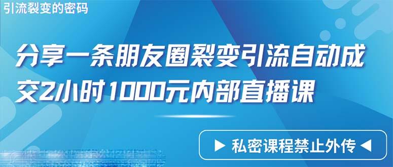 (9850期)仅靠分享一条朋友圈裂变引流自动成交2小时1000内部直播课程-南友云赚