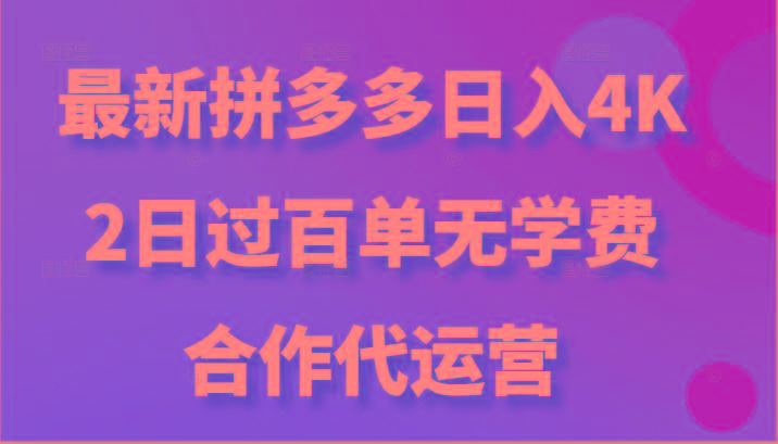 最新拼多多,日入4K+,2日过百单无学费,合作代运营-南友云赚
