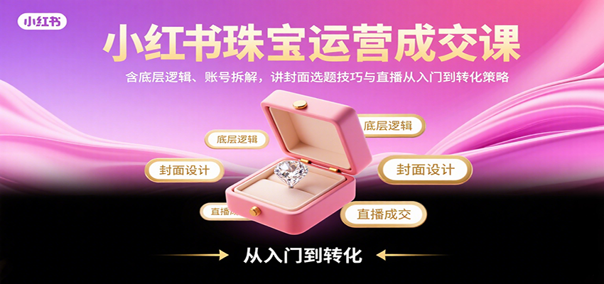 小红书珠宝运营成交课：含底层逻辑、账号拆解，讲封面选题技巧与直播从入门到转化策略-南友云赚