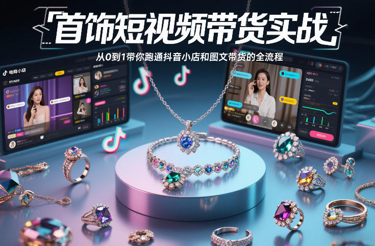 首饰短视频带货实战，从0到1带你跑通抖音小店和图文带货的全流程-南友云赚