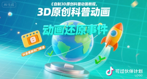 自制3D原创科普动画教程，动画还原事件，抖音最新热门赛道，可过伙伴计划-南友云赚