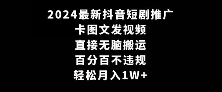2024最新抖音短剧推广，卡图文发视频，直接无脑搬，百分百不违规，轻松月入1W+【揭秘】-南友云赚