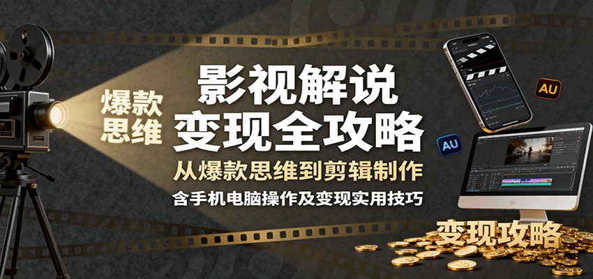 影视解说变现全攻略：从爆款思维到剪辑制作，含手机电脑操作及变现实用技巧-南友云赚