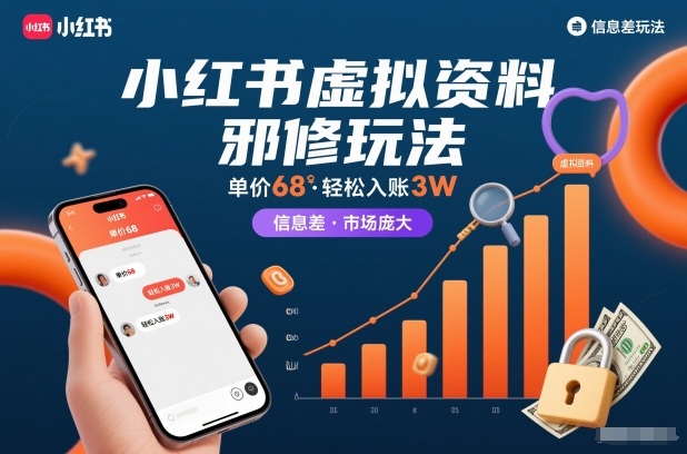 小红书虚拟资料邪修玩法，单价68，轻松入账3W，信息差玩法，市场庞大-南友云赚