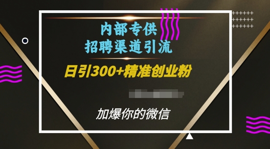 内部招聘渠道日引流300+创业粉，加爆你的微信【揭秘】-南友云赚
