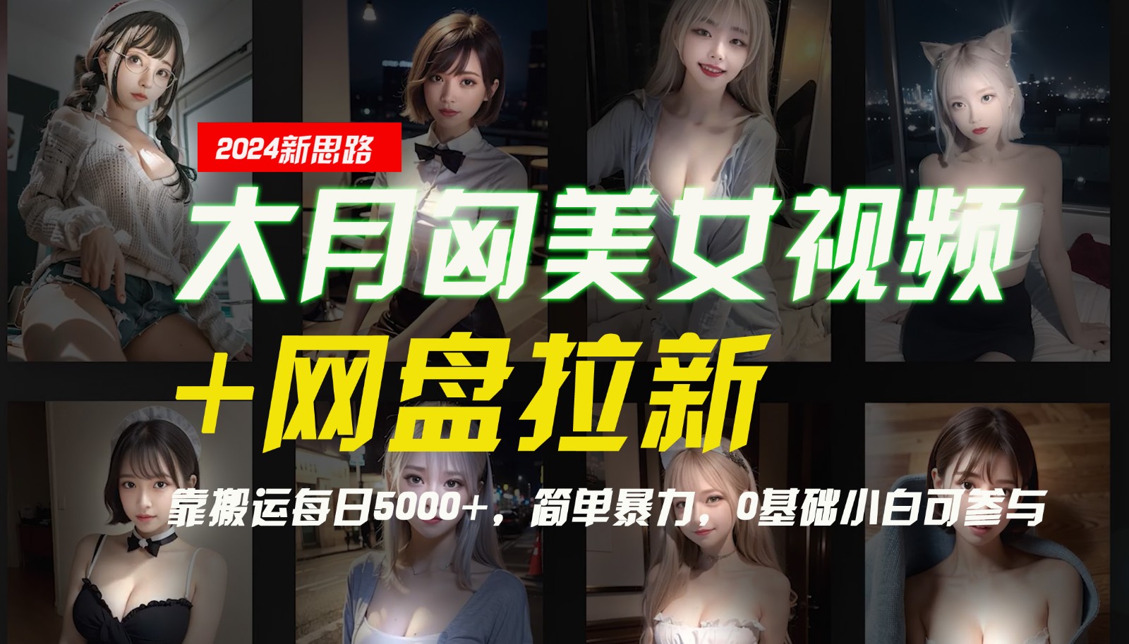 【新思路】大月匈美女视频+网盘拉新，靠搬运每日5000+，简单暴力，0基础小白可参与-南友云赚