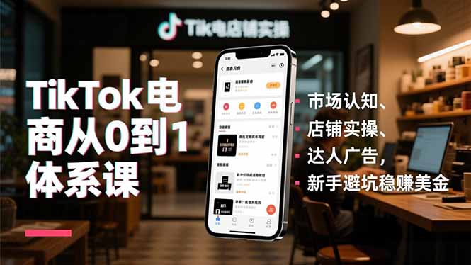 TikTok电商从0到1体系课，市场认知、店铺实操、达人广告，新手避坑稳赚美金-南友云赚