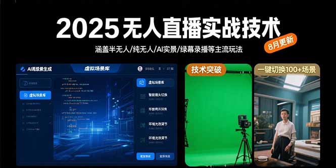 2025无人直播实战技术-8月，涵盖半无人/纯无人/AI实景/绿幕录播等主流玩法-南友云赚