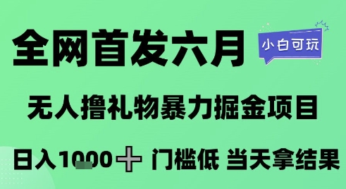 全网首发六月，无人撸礼物暴力掘金项目，日入1K+门槛低，当天拿结果，小白可玩【揭秘】-南友云赚