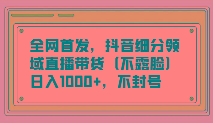 全网首发，抖音细分领域直播带货(不露脸)项目，日入1000+，不封号-南友云赚