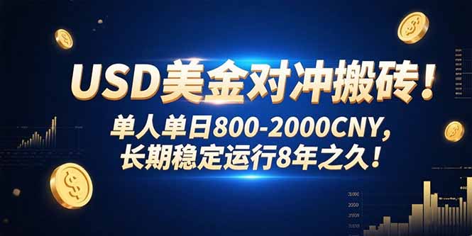 USD美金对冲搬砖!单人单日800-2000CNY，长期稳定运行8年之久!-南友云赚